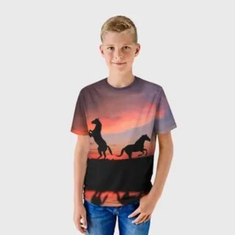

Summer Cartoon Fashion Fun Horse Pattern Printed T-shirt Soft Comfortable Round Neck Short Sleeve Children s T-shirt 160