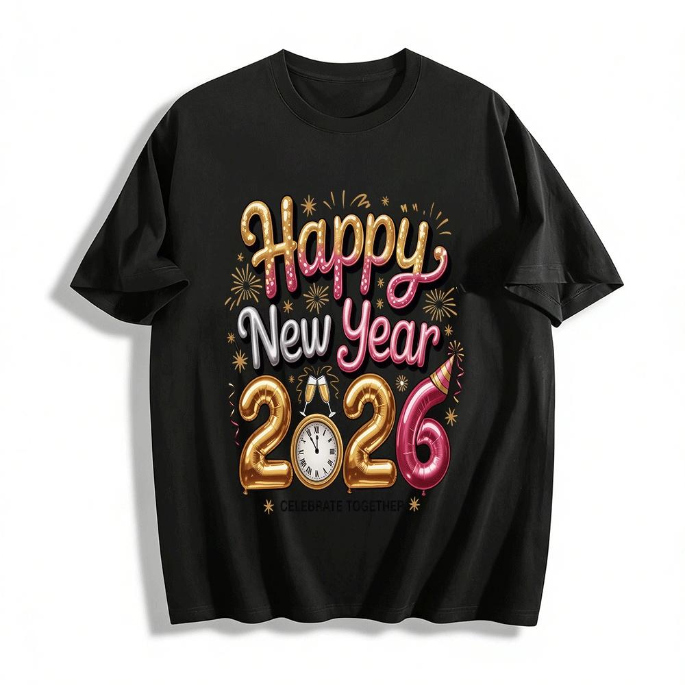 Happy New Year 2026 Celebrate Together Graphic Top Pure cotton T-shirt XXS