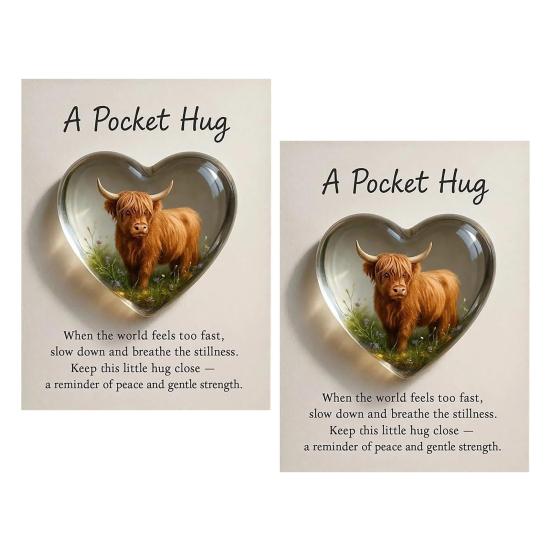 Highland Cow Pocket Hug Mini Heart Shaped Highland Cow Ornament with Inspirational Card Heartfelt