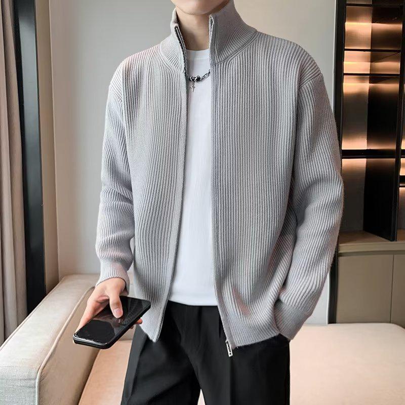 Men's Stylish Korean Stand-Up Collar Knit Jacket Cardigan, Slim-Fit for Spring/Autumn 2022