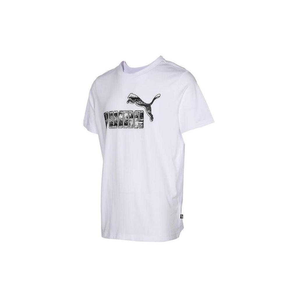 Puma Casual Letter Logo Print Round Neck Short Sleeve American Vintage T-Shirt Men Tops White 684763-02