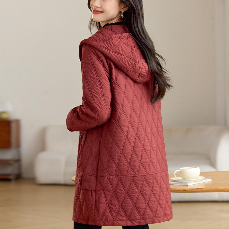 2024 Women's Mid-Length Hooded Cotton Coat: Stylish Autumn/Winter Fashion for Middle-Aged and Elderly