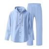 Completo casual da uomo in lino a due pezzi: camicia con cappuccio e bottoni e pantaloni a gamba dritta – perfetti per le vacanze al mare in primavera/estate