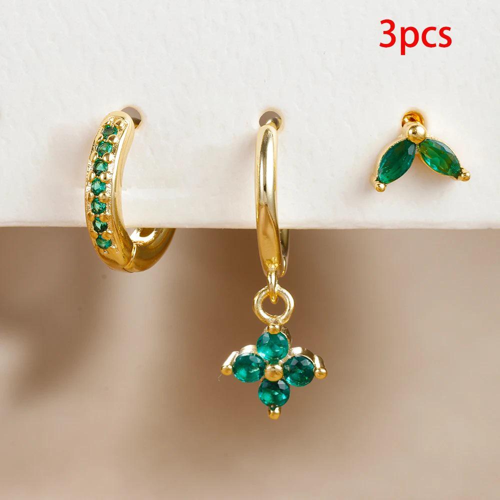 Xiyin Crystal Flower Hoop Earrings Set – Elegant Geometric Dangle & Cartilage Piercing Jewelry