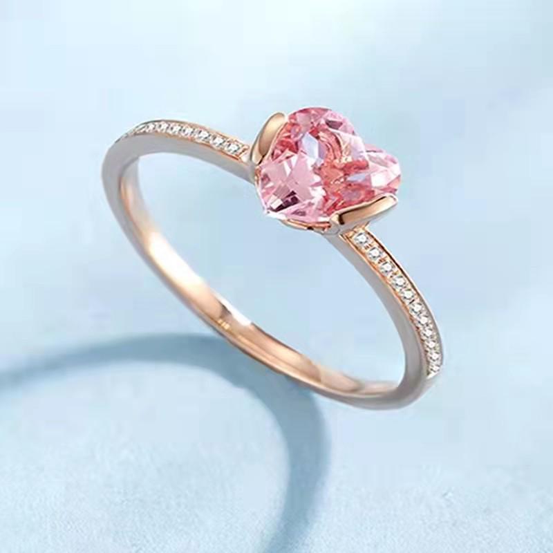 Elegant Pink Heart Morganite  Moissanite Adjustable Ring for Women Open Adjustable