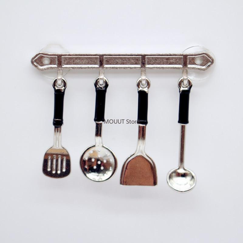 Puppenhaus Miniatur Zubehör Mini Schaufel Suppenlöffel Aufbewahrungshalter Set Küchenutensilien für Puppenhaus Dekoration