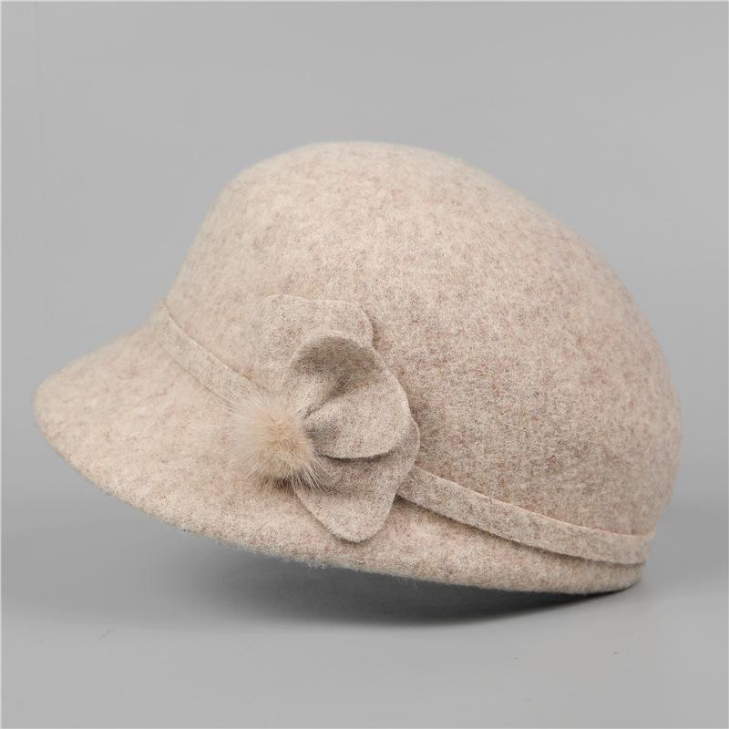 Autumn and Winter Women's Short Brim Cap In the Elderly Warm Wool Temperament Elegant Versatile Foreign Style Mother Hat