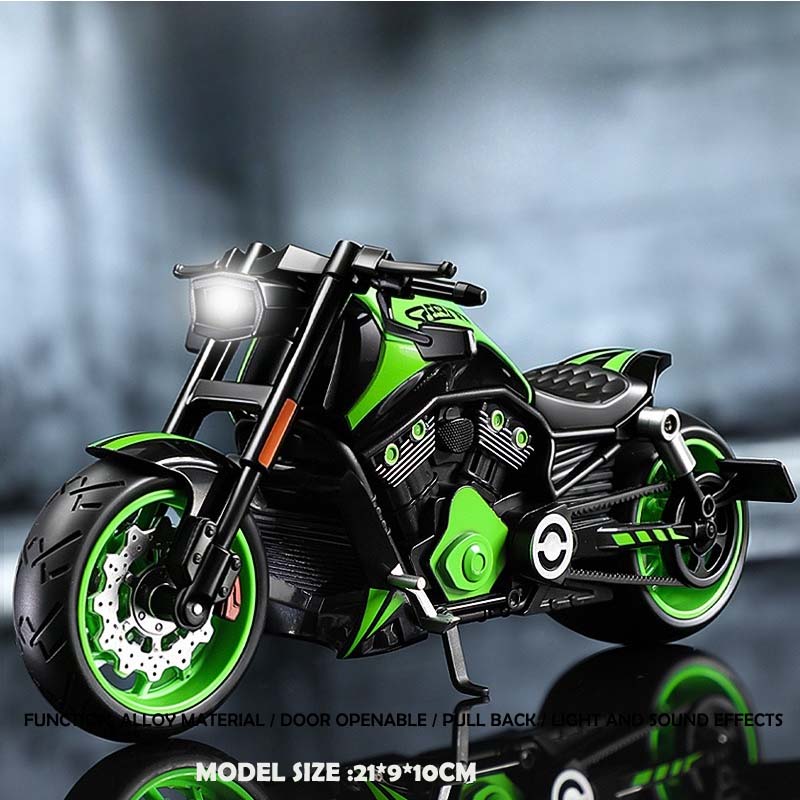 Simulation 1:10 Alloy Har Vintage Motorcycle Model with Sound and Light Diecast Toy Motorbike Collection Miniature Voiture