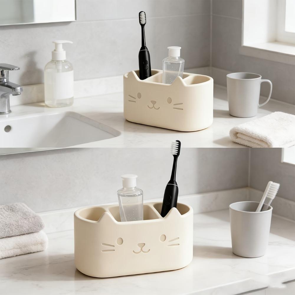 Cute Cat Toothbrush Holder Drainage & Washing Storage Rack for Toothbrushes Toothpaste Organizer For Bathroom