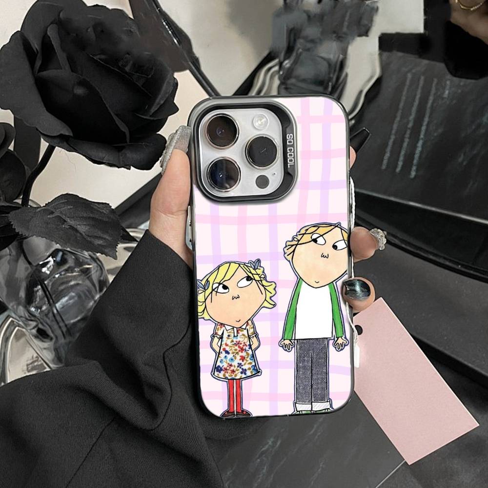 D-Charlie and Lola Cartoon Phone Case For iPhone 17,16,15,14,13,12,Pro MAX Black Matte Shockproof Cover