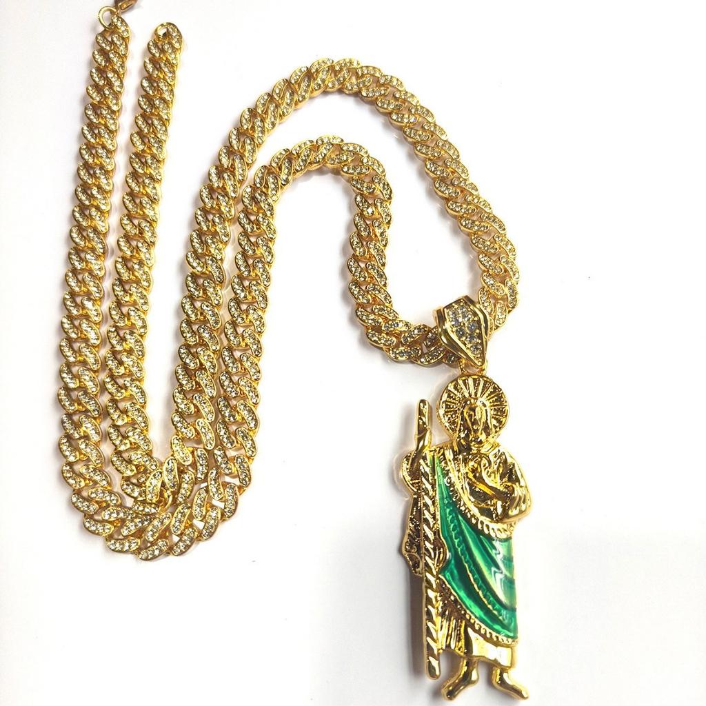 Dripping Religious St. Jude Alloy Pendant Men'S 8Mm Cuban Chain Hip Hop Necklace Personalized Vintage