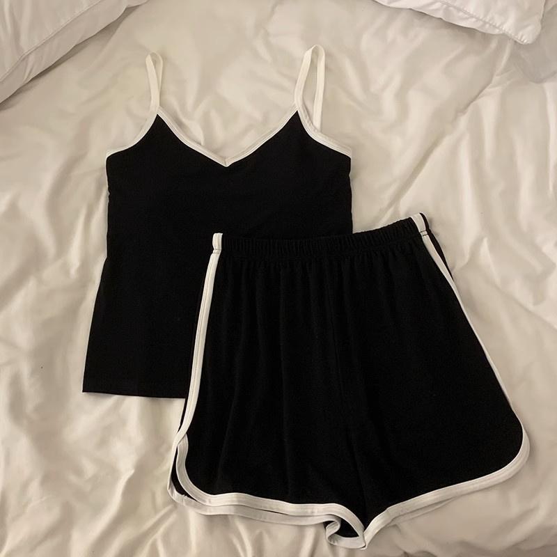 

Женский пижамный комплект WTEMPO, повседневная одежда для сна, мягкий пижамный комплект, бретелька с круглым вырезом и повседневные шорты, пижамный комплект, одежда для сна 2XL чёрный