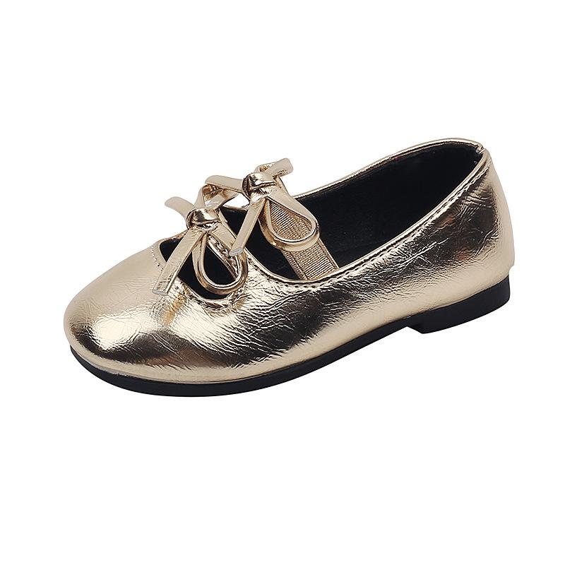 

Kids Bow Decor Gold Metallic Mary Jane Shoes 23