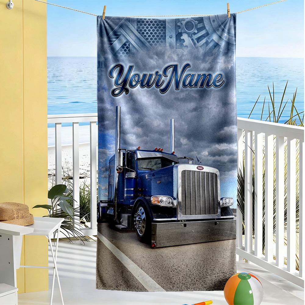 Peterbilt Heavy Trucks Customized Name Beach Towel Soft Durable Quick-Dry Portable for SwimmingBeachCamping Travel Beach AccessoriesGym