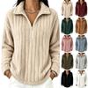 Sweatshirt Polaire Femme Demi-Zip Col Montant Peluche côtelée Manches Longues Pull Chaud Décontracté Automne Hiver Haut