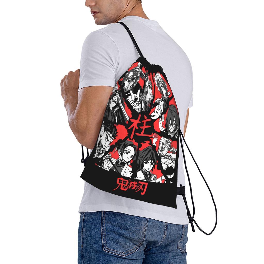Custom Demon Slayers Drawstring Bag Women Men Portable Sports Gym Sackpack Manga Shopping Storage Backpacks