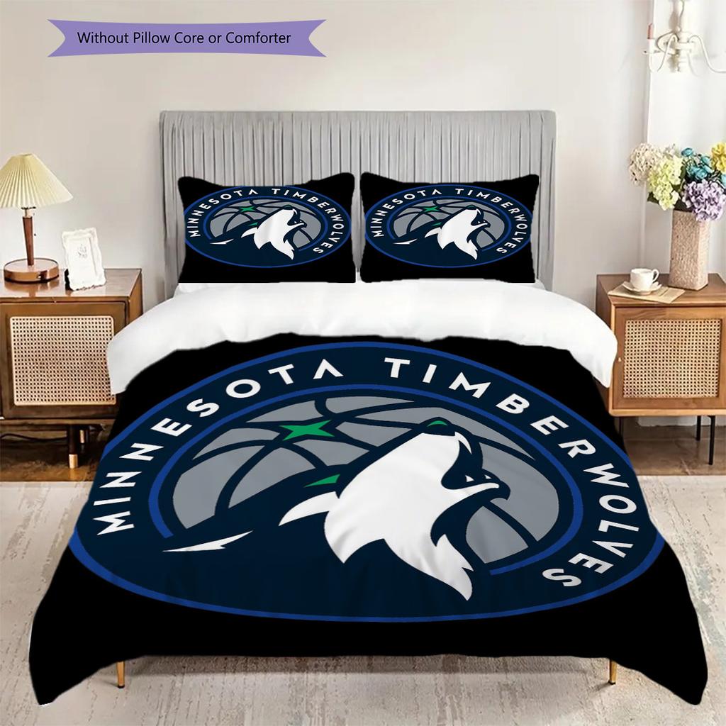 Minnesota Timberwolves Logo Three-piece set(1 * duvet cover + 2 * pillowcase, without core)Soft and comfortable Christmas birthday gift Bedding set