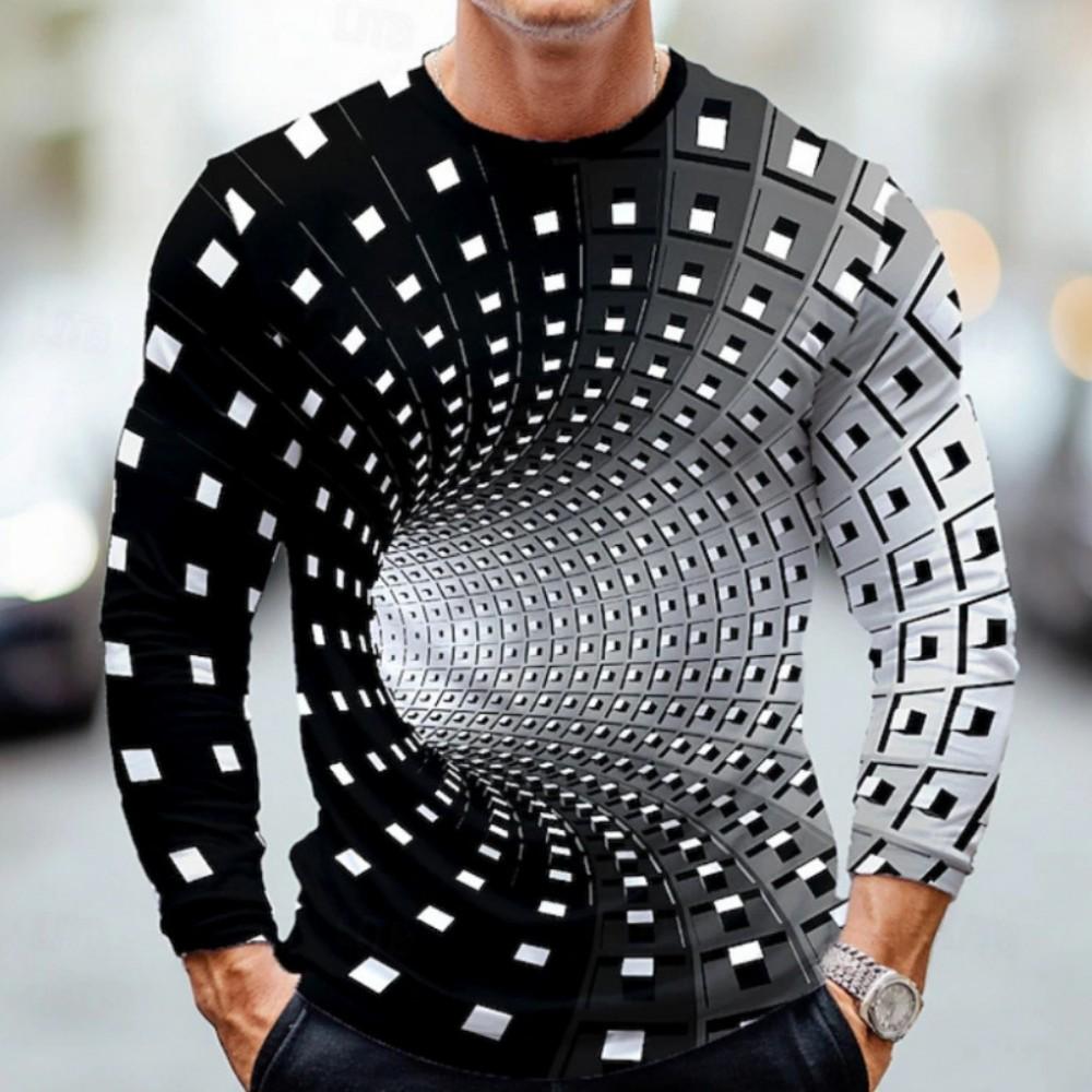 Cool 3D Vortex Print Long Sleeve T-Shirt, Stylish and Unique.
