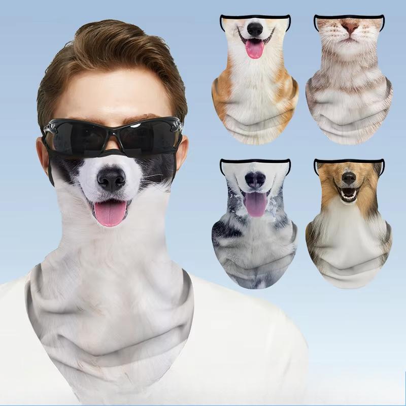 Creative Cat Dog Pattern Outdoor Sport Sunscreen Mask Road Riding Half Face Protective Mask Summer Breathable Ice Silk Face Mask