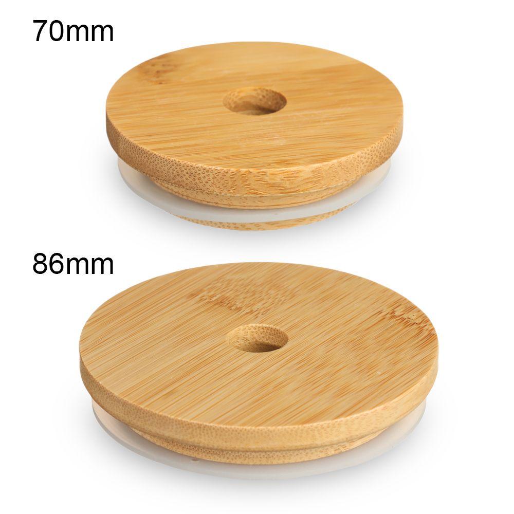 Storage Bottles Silicone Seal Ring Mason Jar Lid With Straw Hole Wide Mouth Cup Bamboo Wood Lids