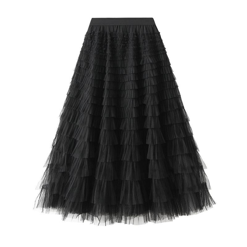 Fairy White Tulle Pleated Long Midi Skirt for Women - Spring/Autumn 2024 Collection.