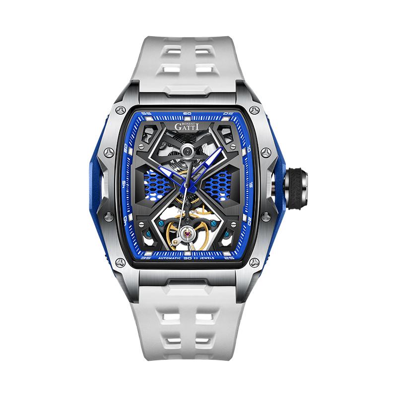 BONEST GATTI BG5501 Automatic Mechanical Watch Men Skeleton Waterproof Luminous Dial Tonneau Wristwatch