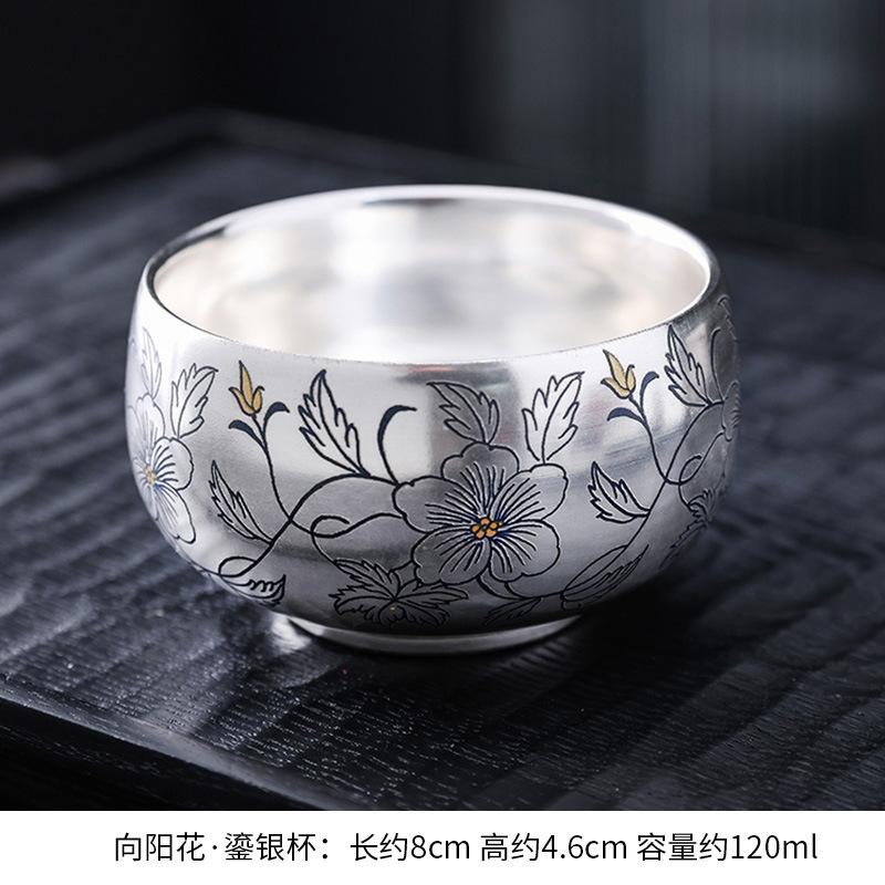 999 Silver Gilded Master Tea Cup Handmade Ceramic with Enamel Decoration Luxury Gongfu Teaware for Collector Gift