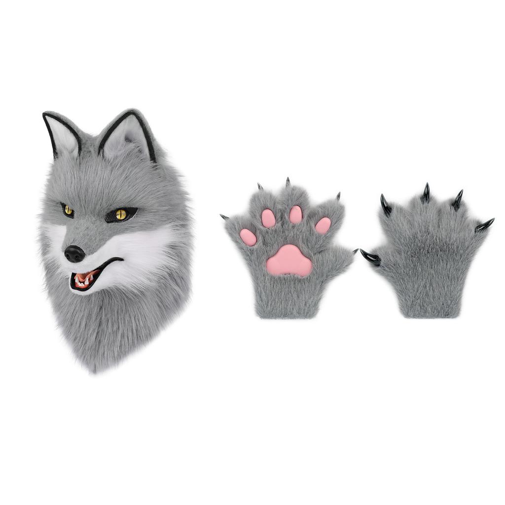 Halloween Canine Big Bad Wolf Beast Head Hood and Claw Suit Cos Costume Role Play