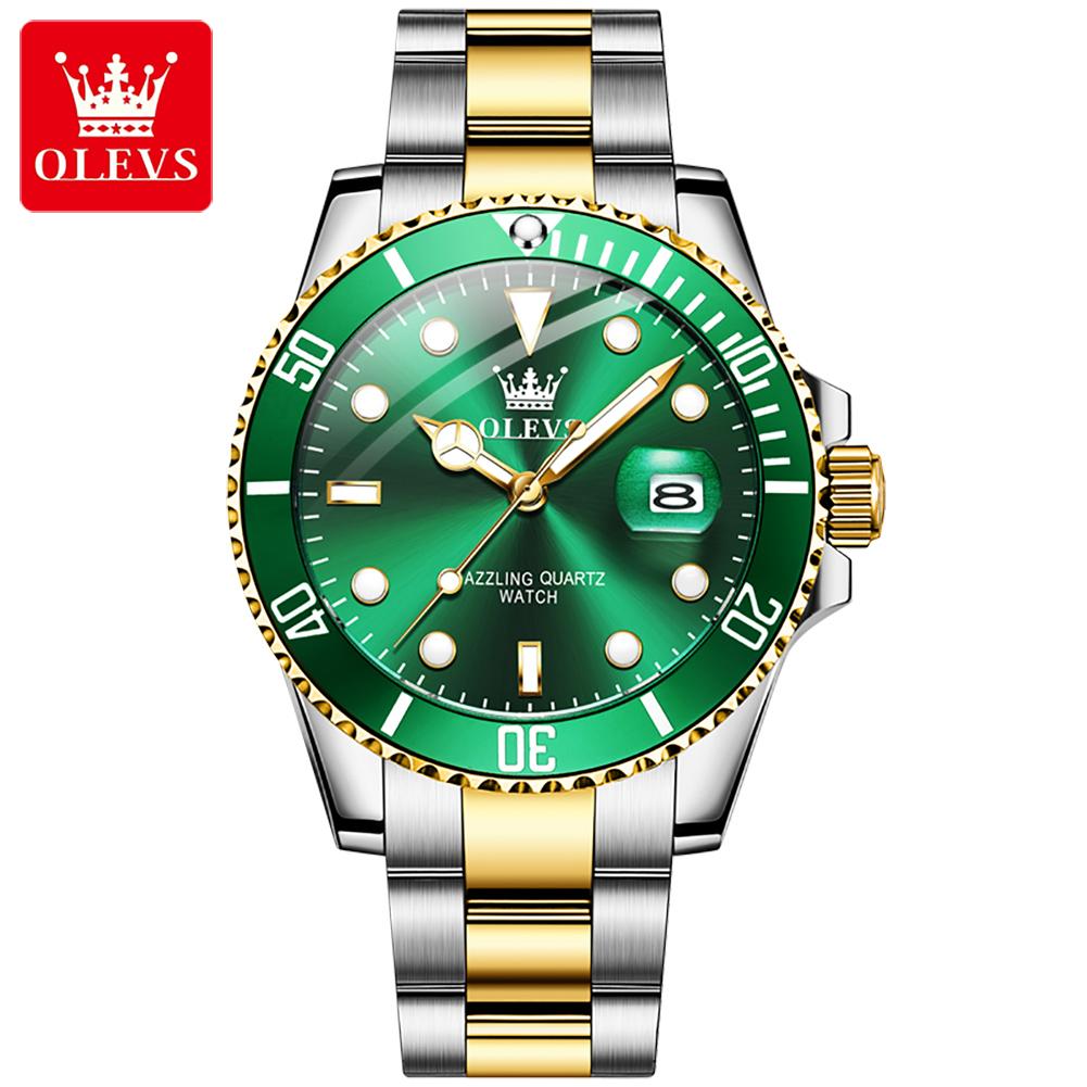 OLEVS 5885 Luxury Stainless Steel Waterproof Quartz Watch for Men Stainless Steel Calendar Luminous Mens Wristwatch Sport Reloj