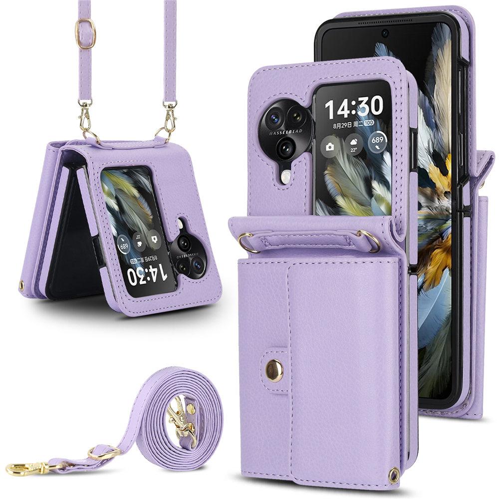 Luxus Crossbody Kartensteckplatz Geldbörse Lederhülle Für OPPO Find N3 Flip N2 Flip Langes Lanyard Riemen Hülle Coque