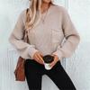 Solid Color Pocket Pullover Women's Sweater Autumn And Winter New Casual Round Neck Long Sleeve Knitted Sweater