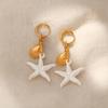 1 Pair Women Earrings, Starfish Shell Charm Long Tassel Earrings, Imitation Pearl Texture Ear Buckle Design Leverback Earrings for Summer Jewelry Gift