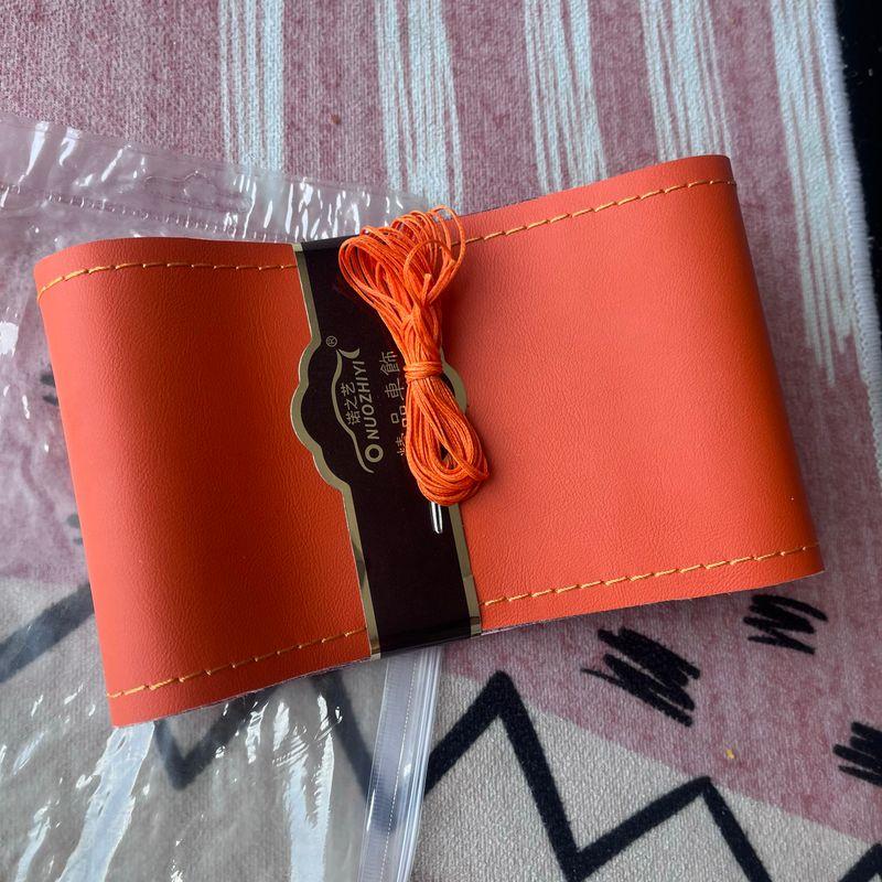 Car Steering Wheel Cover, Genuine Leather, Hand-Stitched, First-Layer Cowhide, Perforated, Universal for All Seasons, Non-Slip Hermès Orange, One Size Fits All