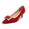 Temperament rhinestone square buckle professional single shoes pointed head light mouth stiletto black high heels female Melnis