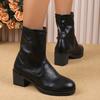 Women's high-heeled short boots autumn and winter new large-size round head foot thick-heeled women's leather boots