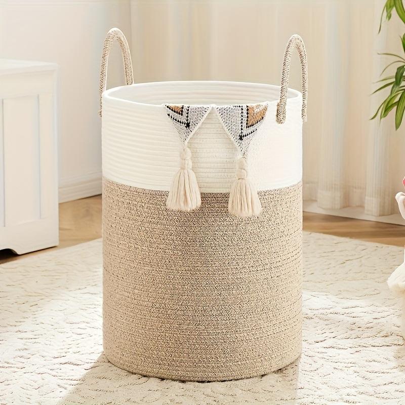 Cotton Rope Laundry Basket - Large Capacity Woven Storage for Clothes, Toys, and Sundries