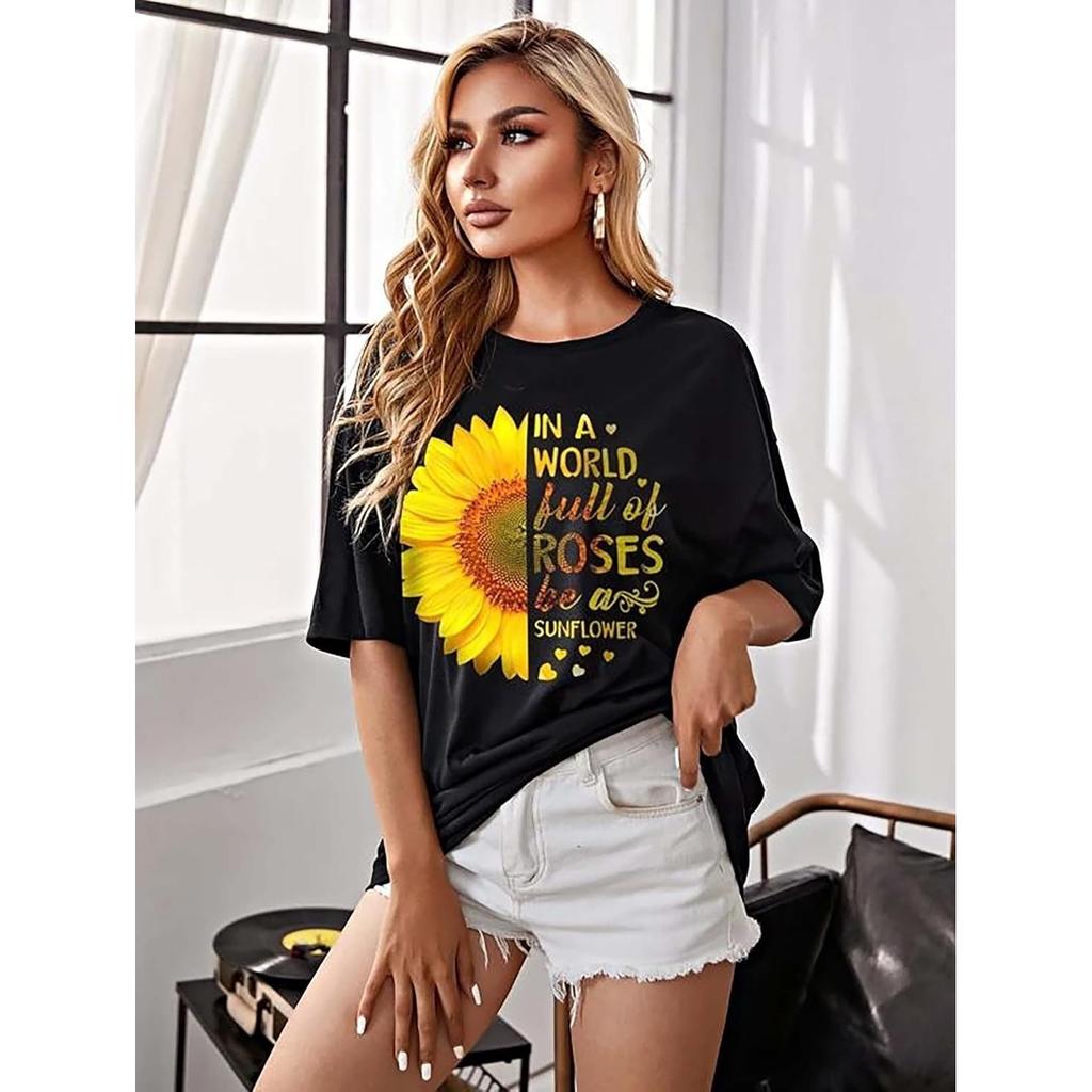 Black Cotton Women's Oversized T Shirt Designer Casual Wear Top Pack of 3 Set