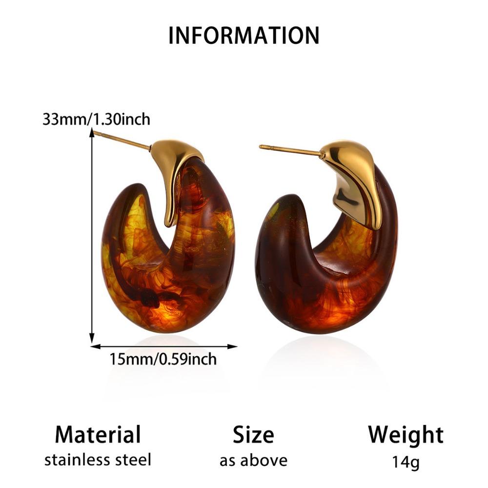 Stainless Steel Resin Amber Earrings Lightweight Hypoallergenic Acrylic Teardrop Earrings Translucent Drop Hoops Translucent