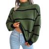 Autumn/Winter Women's Sweatshirt: Casual Striped Knitted Jumper with Bell Sleeves and Half-High Neck