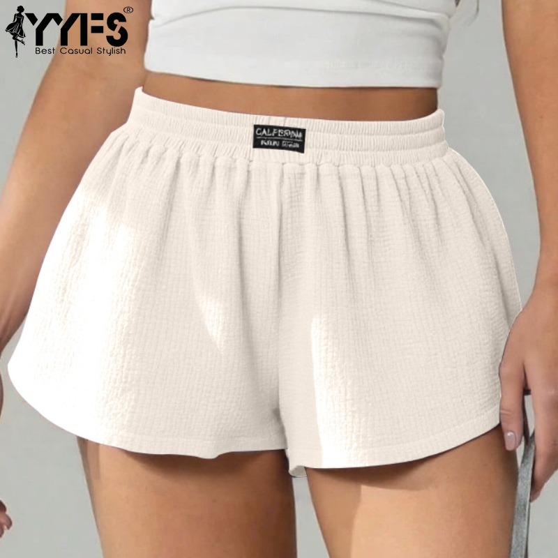 

YYFS Women s Fashion Casual Solid Color Print High Waist Sport Shorts XL абрикосовий
