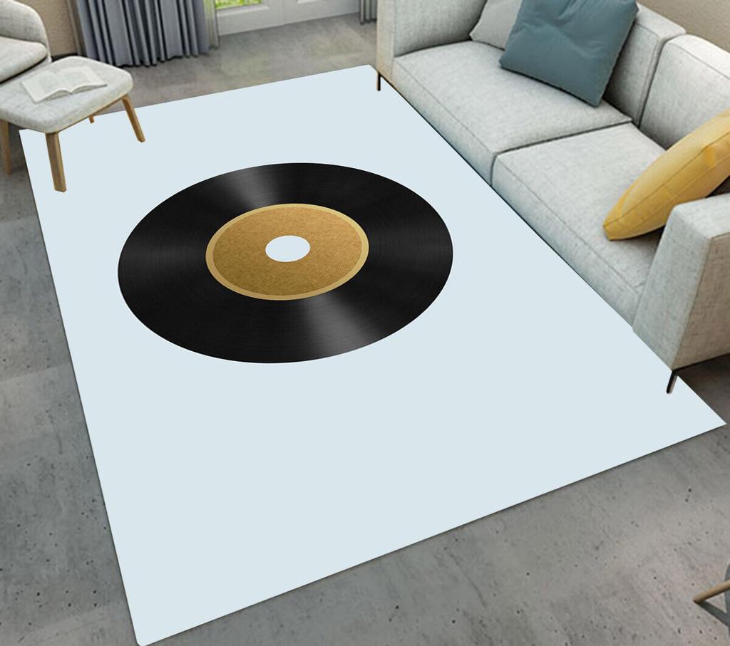 Record Area Rug CD Card Living Room Rugs Vintage Disc Print Decor Doormat Music Theme Carpet Non Slip Soft Indoor Floor Mat