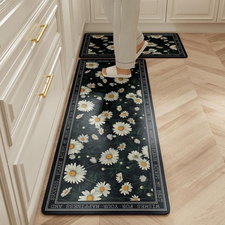 Carpet for Kitchen Floor Mat Pvc Leather Waterproof Non-slip Long Rug Anti-fatigue Foot Mats Pink Flower Home Decoration Rugs