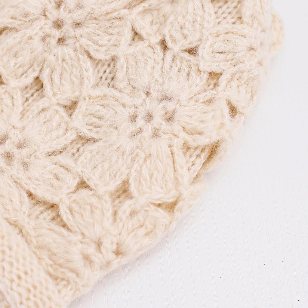 Handmade Double-Layer Crochet Wool Beanie with Roll-Up Brim for Women