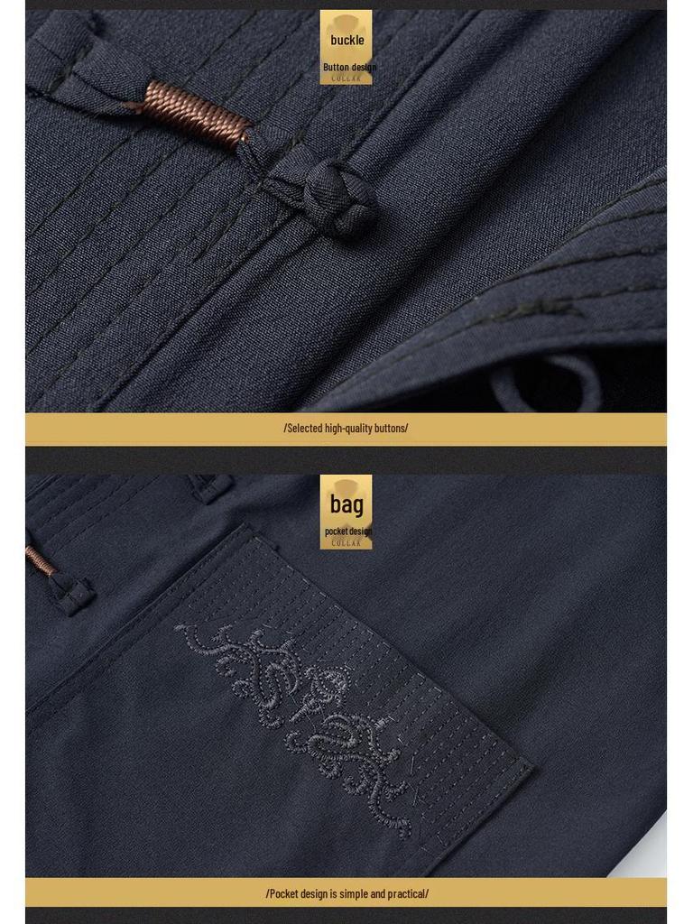 Autumn Solid Color Tang Suit for Middle-Aged & Elderly Men: Loose Fit, Large Size, Perfect for Morning Exercise & Daily Casual Wear