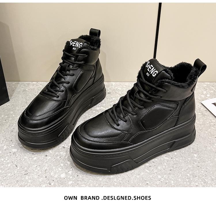 Women's High-Top White Velvet Leather Sneakers, 2023 Trendy Thick-Soled Platform for Height Enhancement