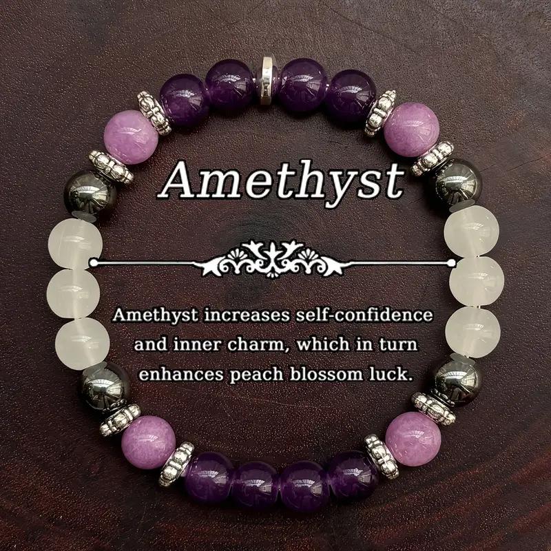 8 мм белый и аметистовый натуральный камень, ручное плетение, эластичный браслет, ручная работа разноцветный