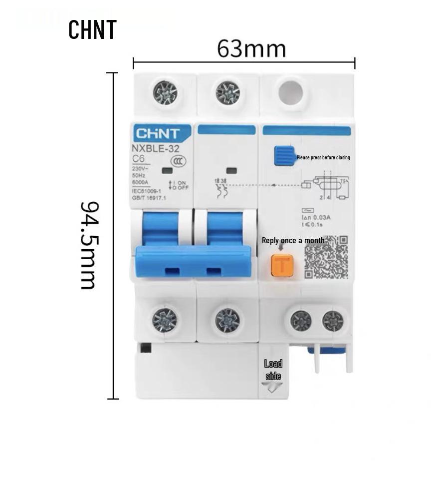 Chint 2P MCB Circuit Breaker with Air Switch, 220V RCD, 32A/63A, for Three-Phase Household Electrical Protection