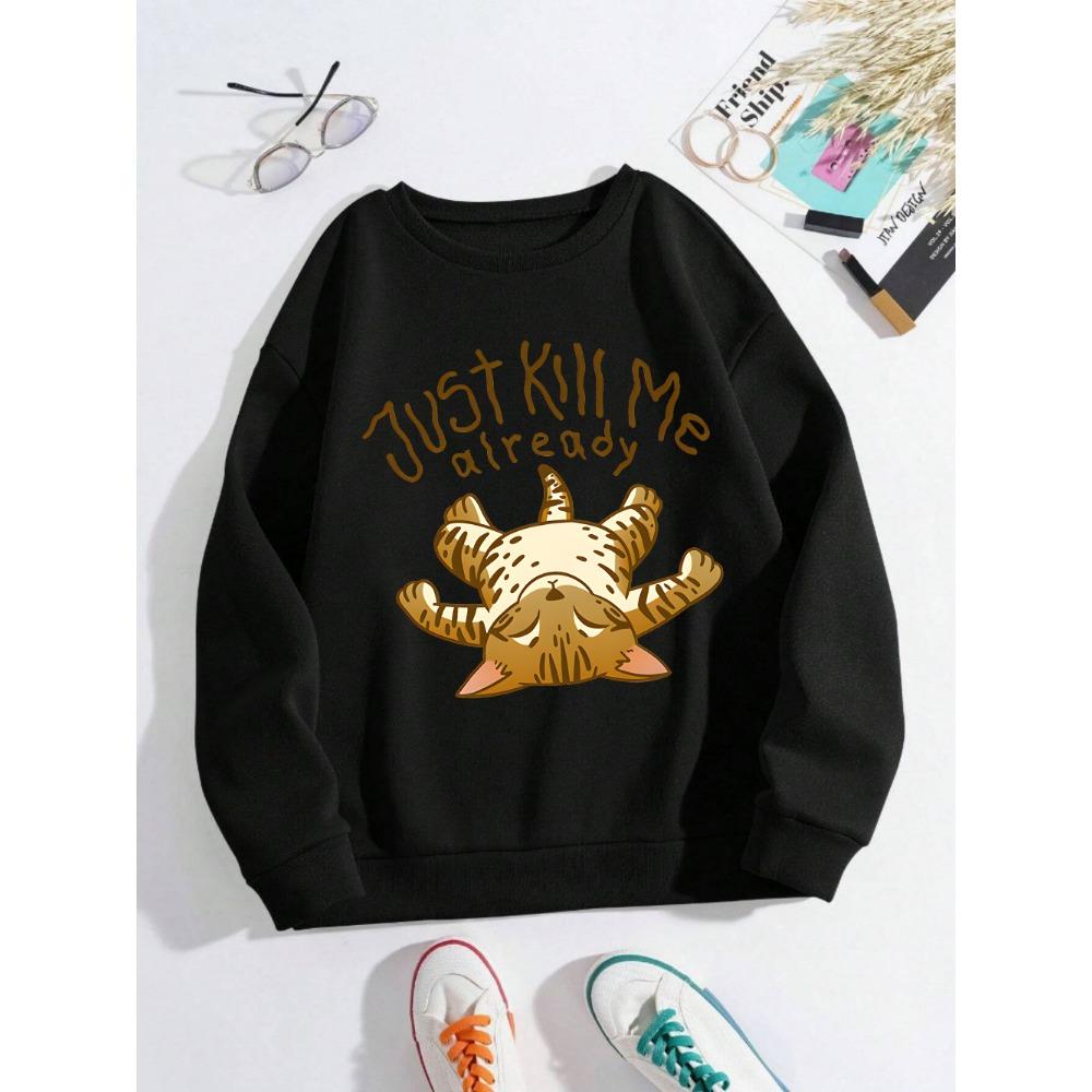 

Просто убей меня Готов Принт кота 2025 Осень Зима Толстовки Женские Теплые Пуловеры Повседневные Свитшоты Уличная Женская Одежда 2XL