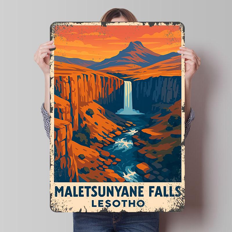 

Maletsunyane Falls Lesotho Travel Printed Poster Customized Wall Art Retro Vintage Metal Tin Signs for Living Room Decorations 7.9x11.8In(20x30cm)