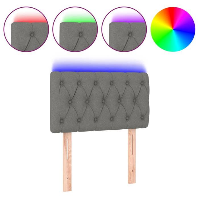 VidaXL Tête de Lit à LED Meuble de Chambre à Coucher Accessoire de Lit Simple Tête de Cadre de Lit Intérieur Gris Foncé 3121923